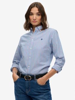 Superdry Slim Oxford Button Down Long Sleeve Shirt, Blue/Pink, Blue/Pink