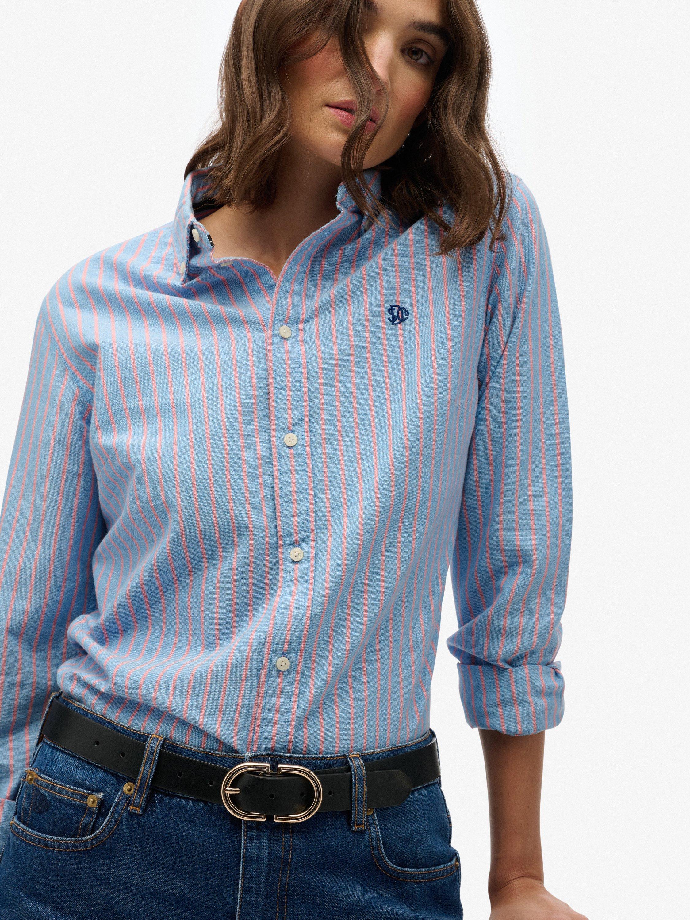 Product image 4 of 5, which shows Superdry Slim Oxford Button Down Long Sleeve Shirt, Blue/Pink, 12