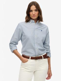 Superdry Slim Oxford Button Down Long Sleeve Shirt, Blue/White, Blue/White