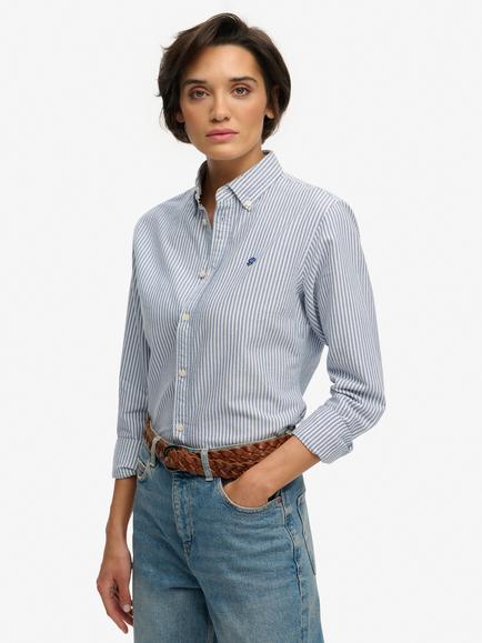 Superdry Slim Oxford Button Down Long Sleeve Shirt, Blue/White, Blue/White