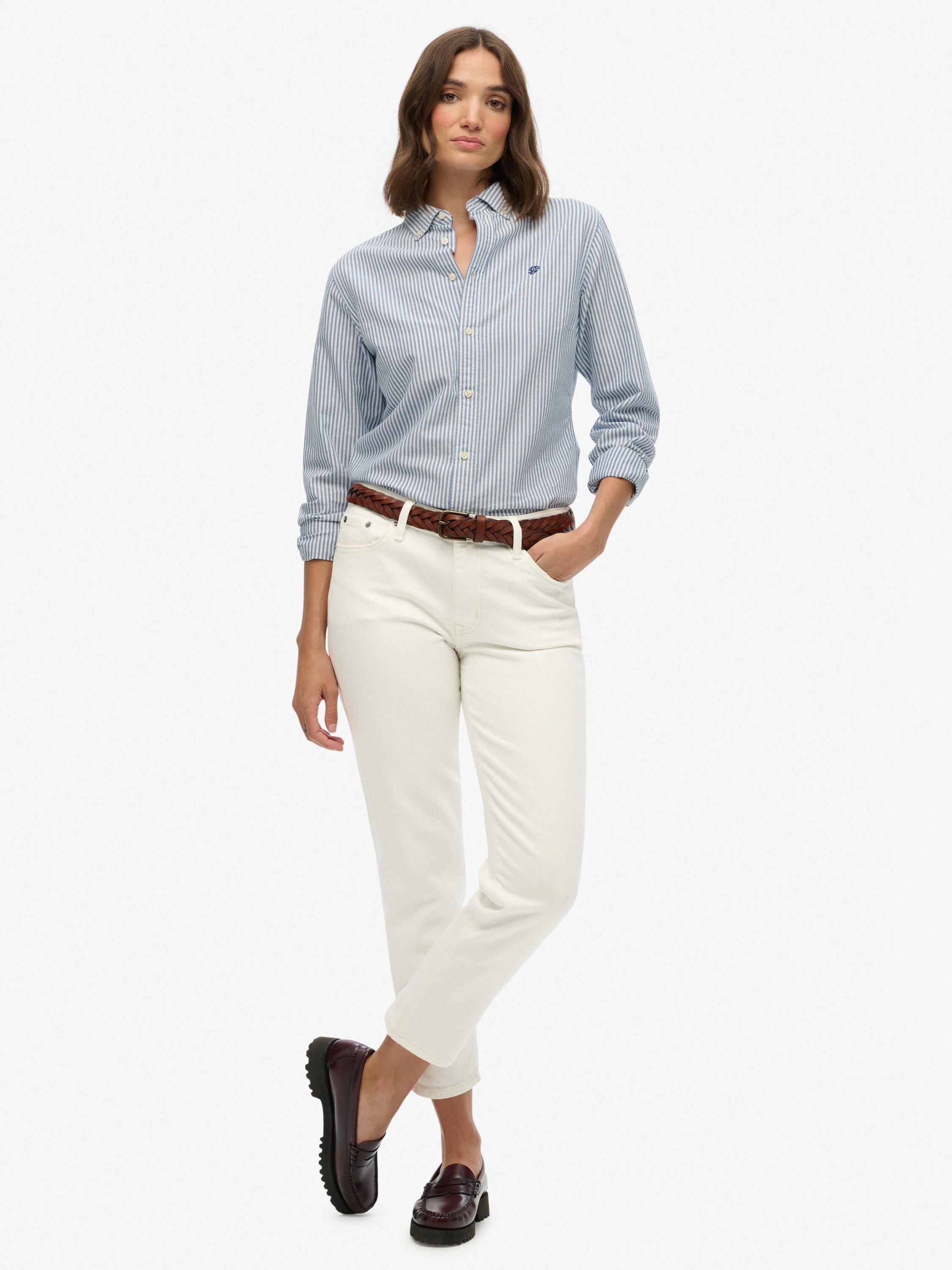 Product image 3 of 5, which shows Superdry Slim Oxford Button Down Long Sleeve Shirt, Blue/White, 8