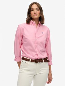 Superdry Slim Oxford Button Down Long Sleeve Shirt, Pink, Pink