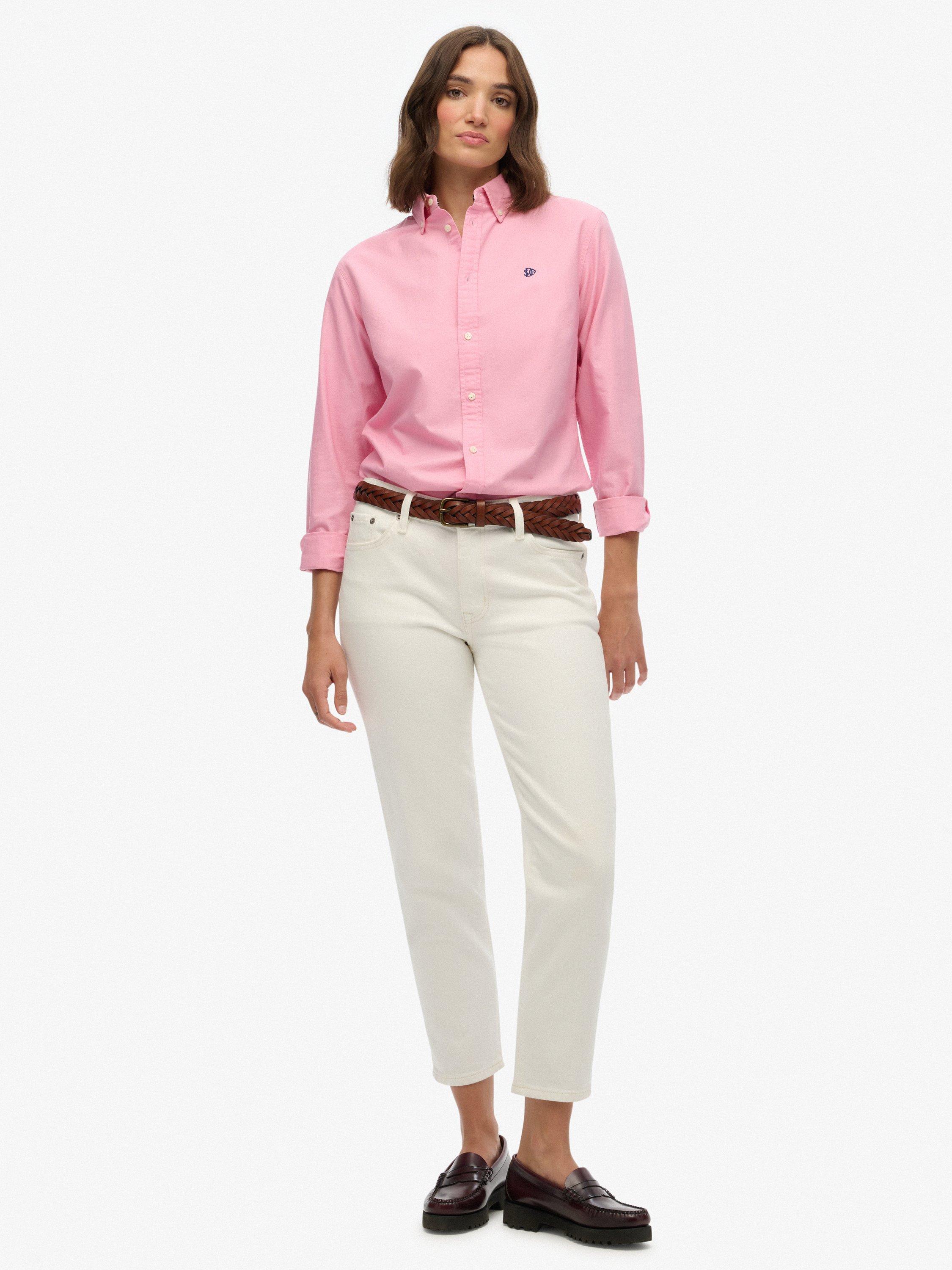 Product image 3 of 5, which shows Superdry Slim Oxford Button Down Long Sleeve Shirt, Pink, 8