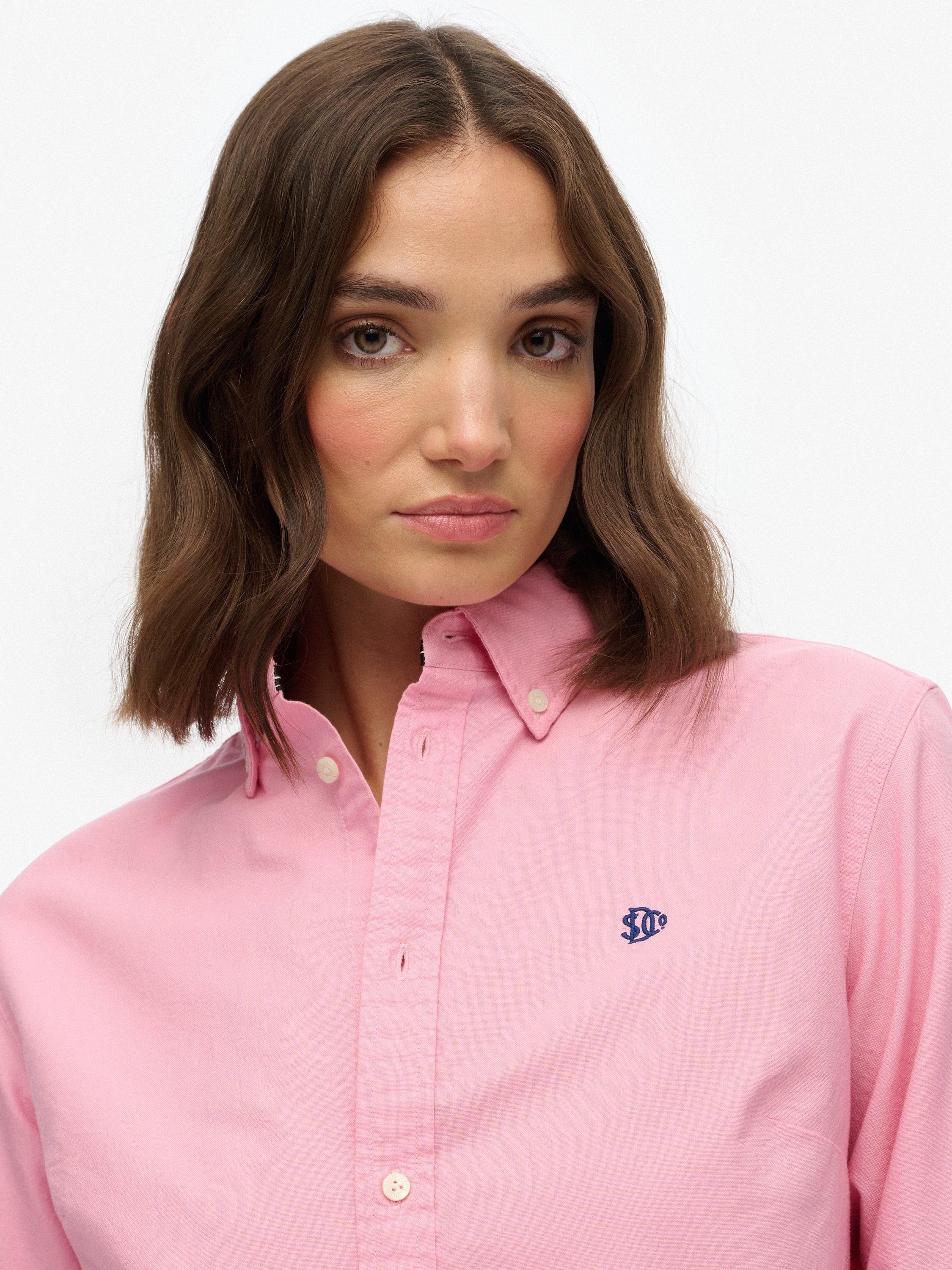 Product image 5 of 5, which shows Superdry Slim Oxford Button Down Long Sleeve Shirt, Pink, 8
