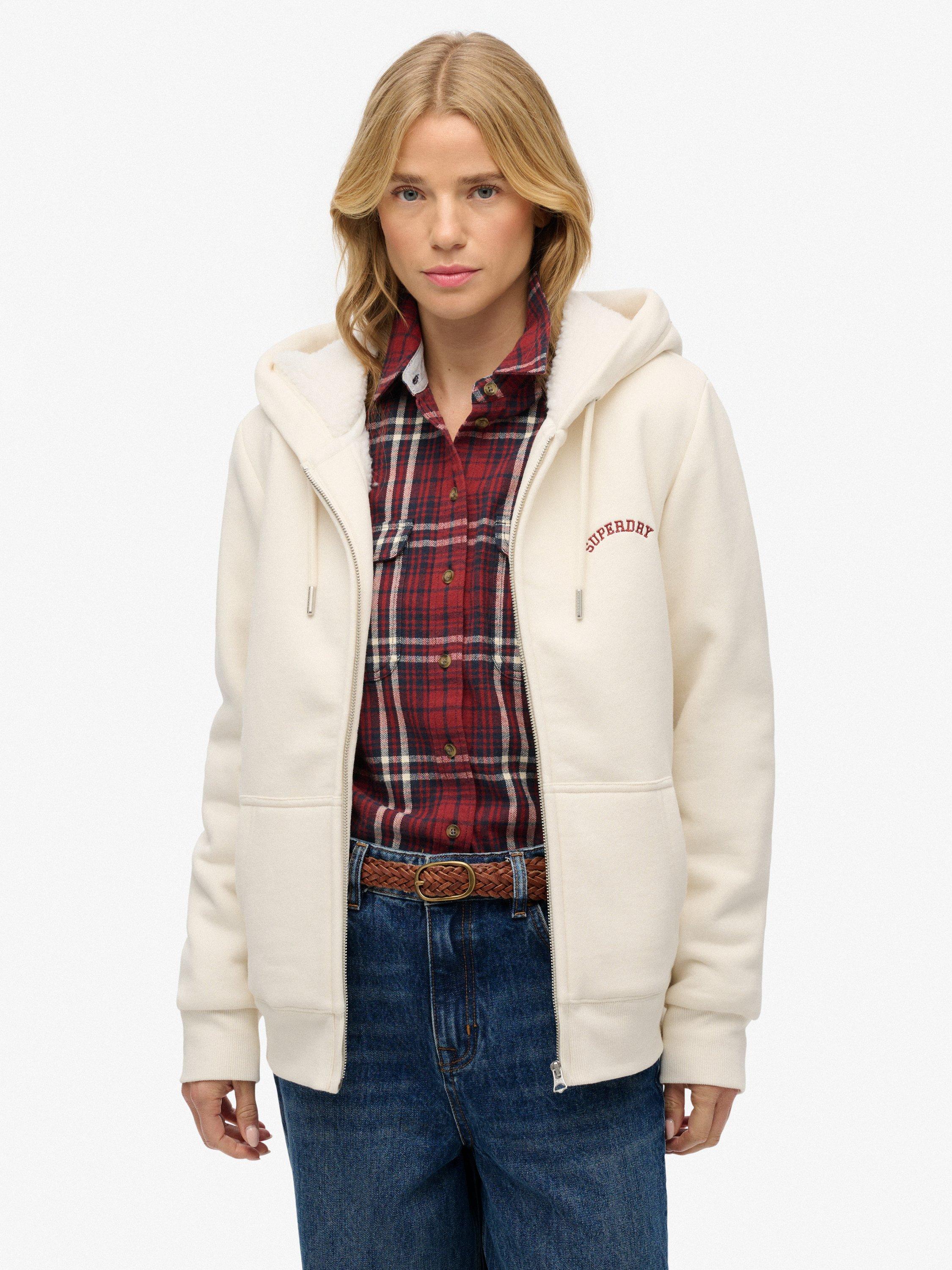 Product image 1 of 1, which shows Superdry Borg Lined Zip Hoodie, Off White, 12