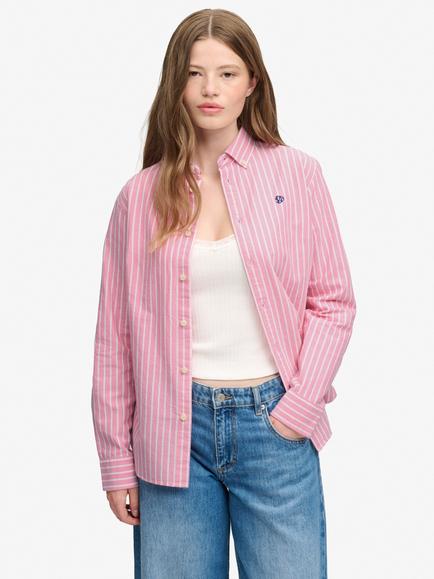 Superdry Stripe Slim Oxford Long Sleeve Shirt, Pink/White