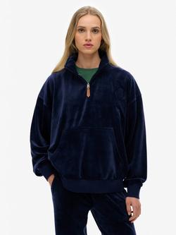 Superdry Country Club Velour 1/4 Zip Jumper, Navy, Navy