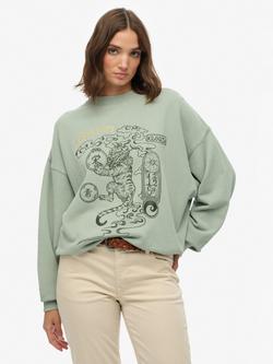 Superdry Cotton Tokyo Narrative Oversized Sweatshir, Light Jade Green