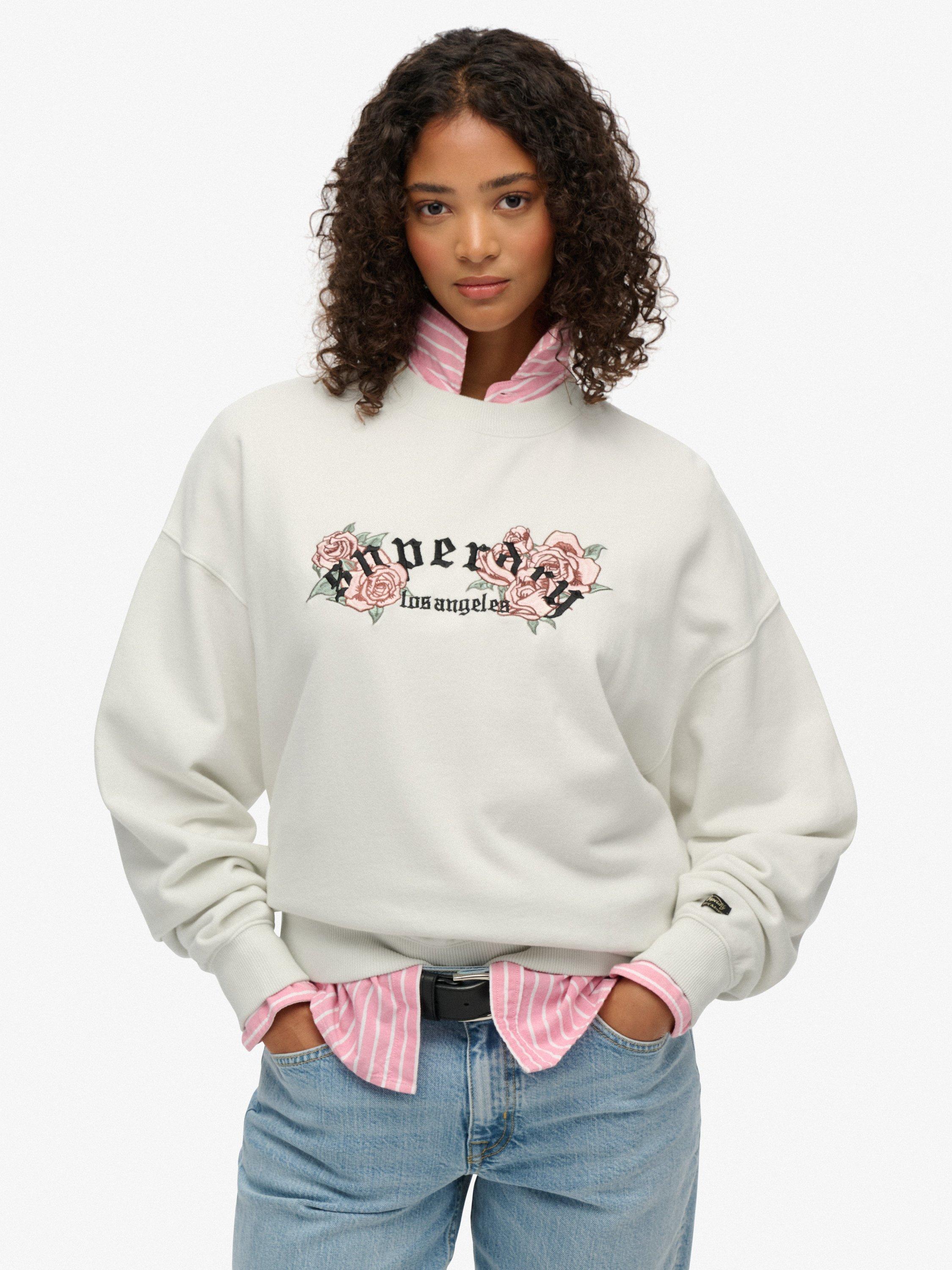 Product image 1 of 6, which shows Superdry Night Garden Oversized Crew Sweatshirt, White, 6