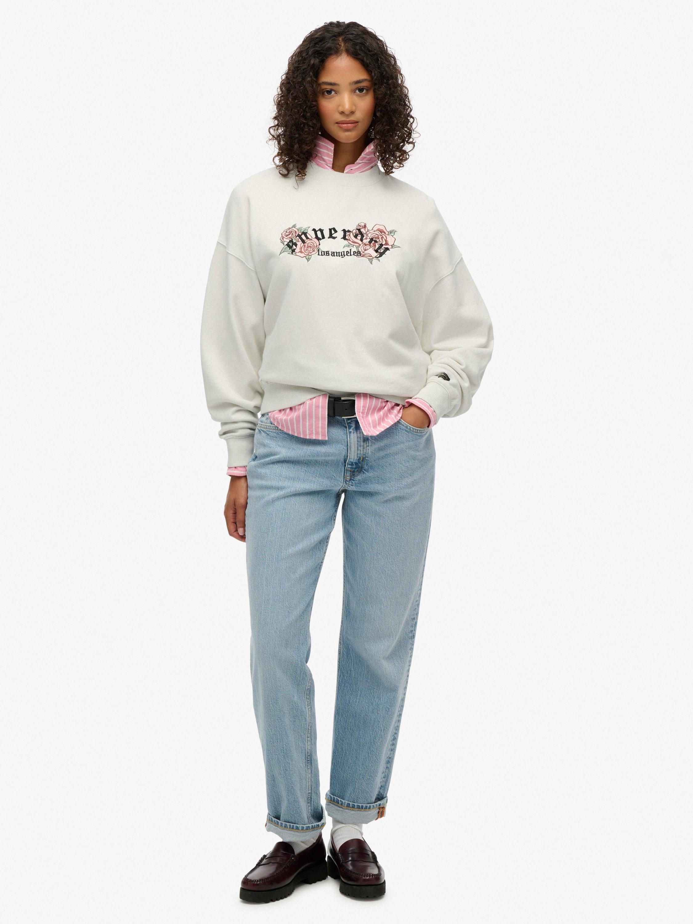 Product image 3 of 6, which shows Superdry Night Garden Oversized Crew Sweatshirt, White, 6