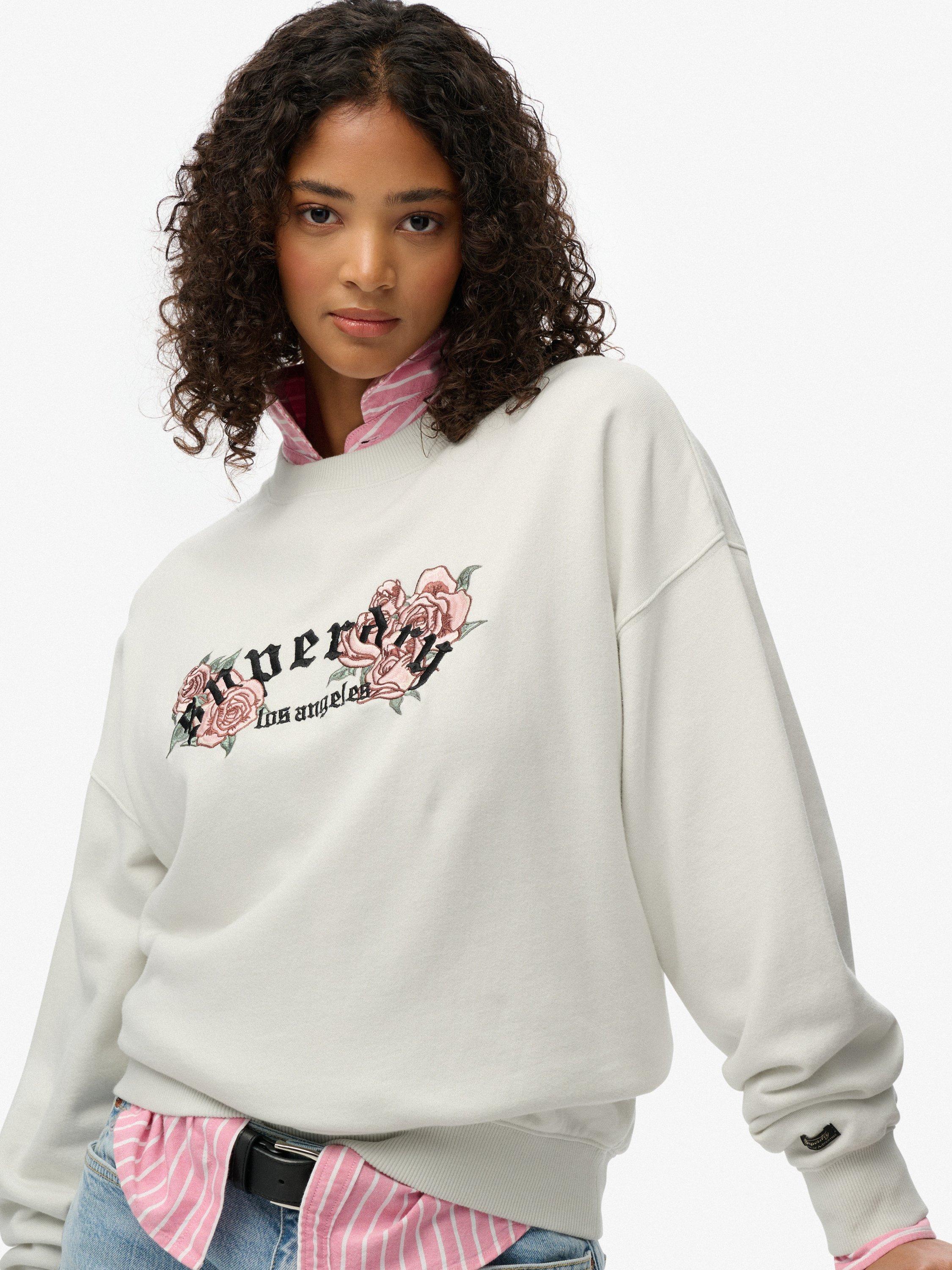 Product image 4 of 6, which shows Superdry Night Garden Oversized Crew Sweatshirt, White, 6