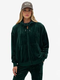 Superdry Country Club Velour Zip Hoodie, Green, Green