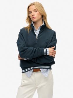 Superdry Country Club Embossed 1/2 Zip Jumper, Navy, Navy