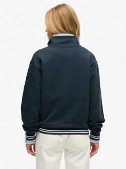 Superdry Country Club Embossed 1/2 Zip Jumper, Navy - view 2, Navy