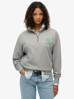 Superdry Country Club Crest Half Zip Sweatshirt, Grey Marl, Grey Marl