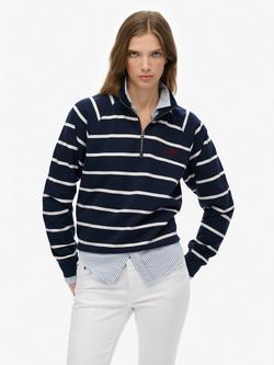 Superdry Athletic Essentials Stripe 1/2 Zip Jumper, Navy Stripe, Navy Stripe
