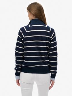 Superdry Athletic Essentials Stripe 1/2 Zip Jumper, Navy Stripe - view 2, Navy Stripe