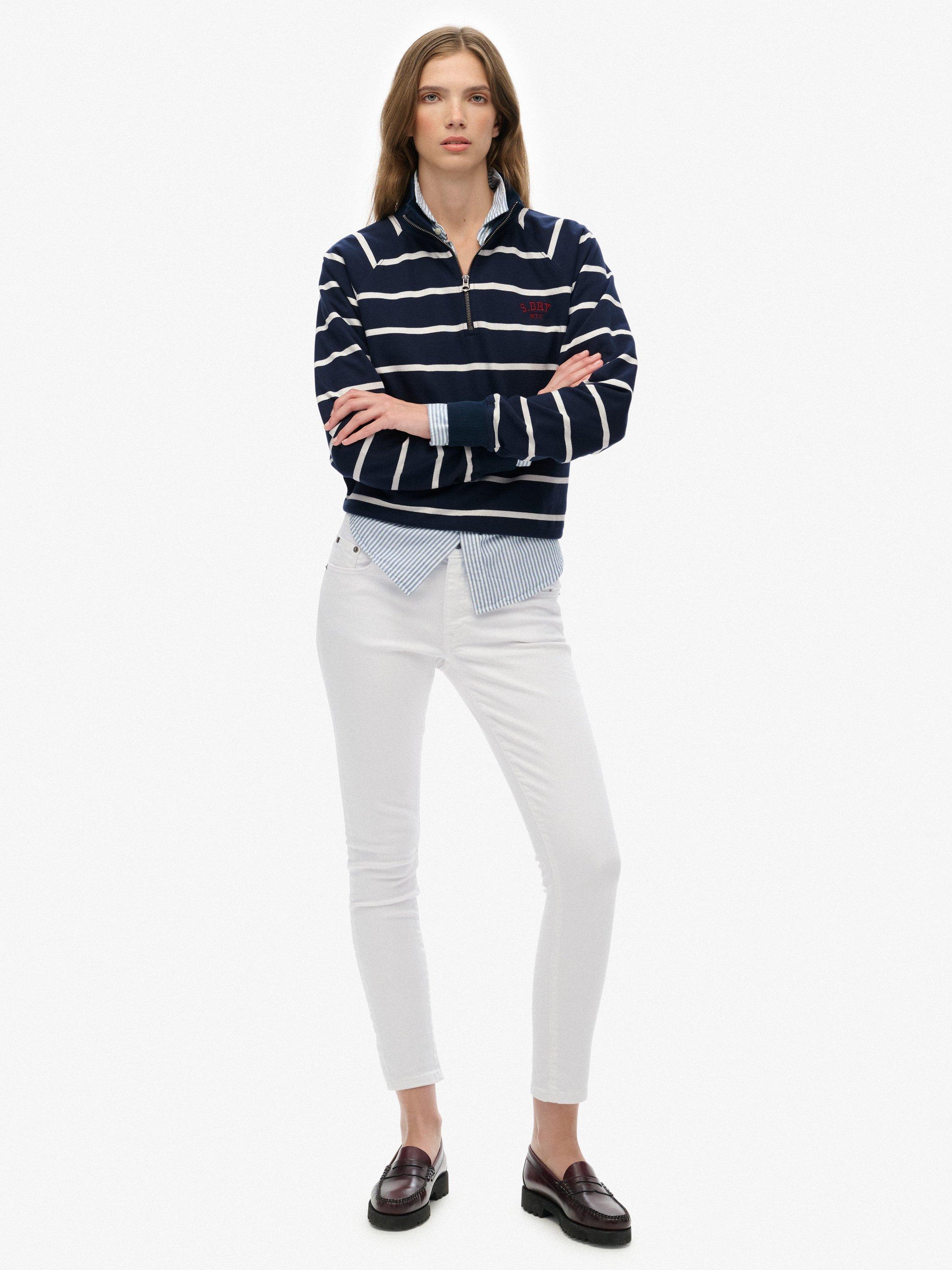 Product image 3 of 6, which shows Superdry Athletic Essentials Stripe 1/2 Zip Jumper, Navy Stripe, 12