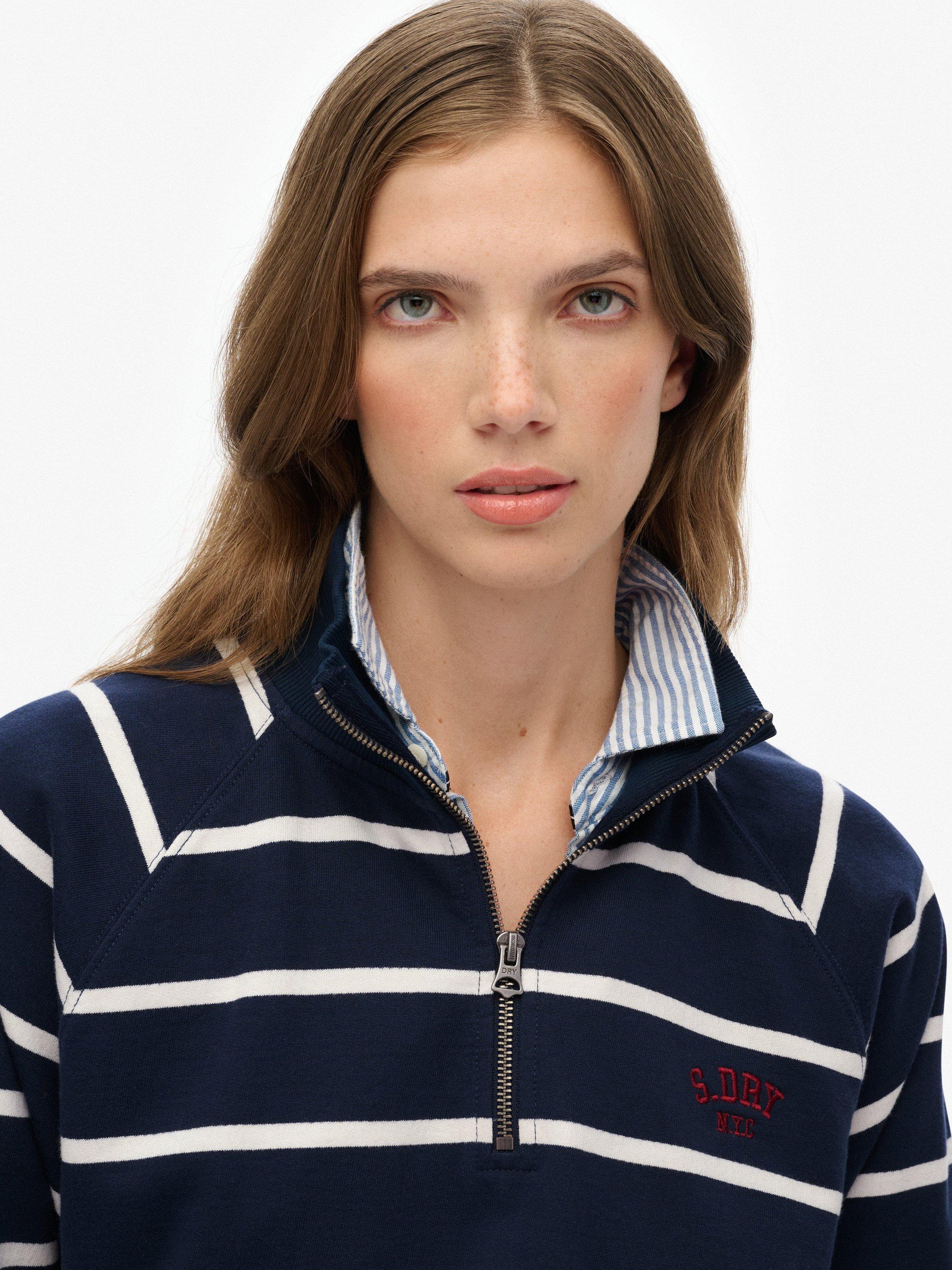 Product image 5 of 6, which shows Superdry Athletic Essentials Stripe 1/2 Zip Jumper, Navy Stripe, 12