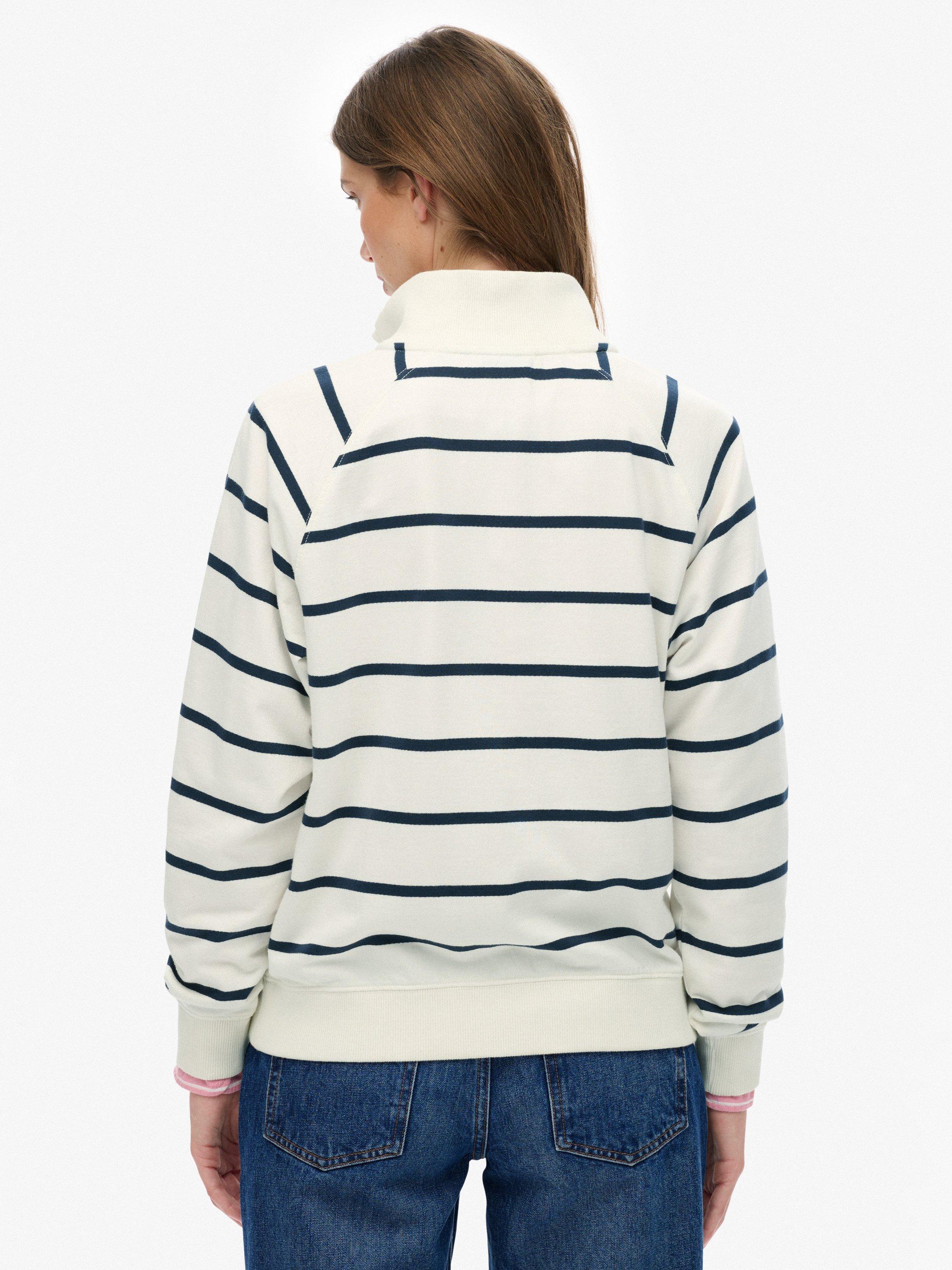 Product image 2 of 6, which shows Superdry Athletic Essentials Stripe 1/2 Zip Jumper, White/Navy Stripe, 16