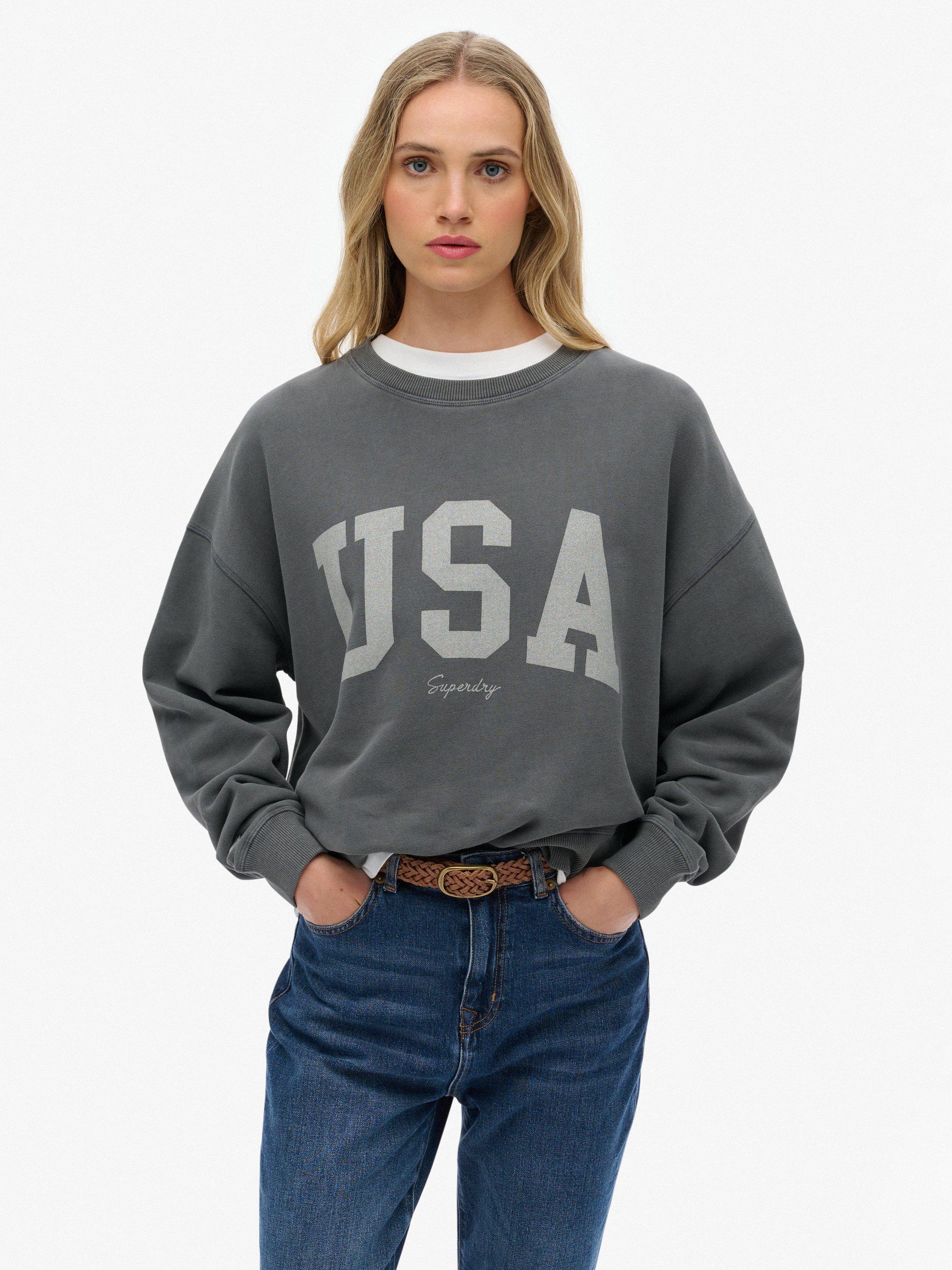 Product image 1 of 6, which shows Superdry Athletic Essentials Relaxed Crew Sweatshirt, Charcoal, 10