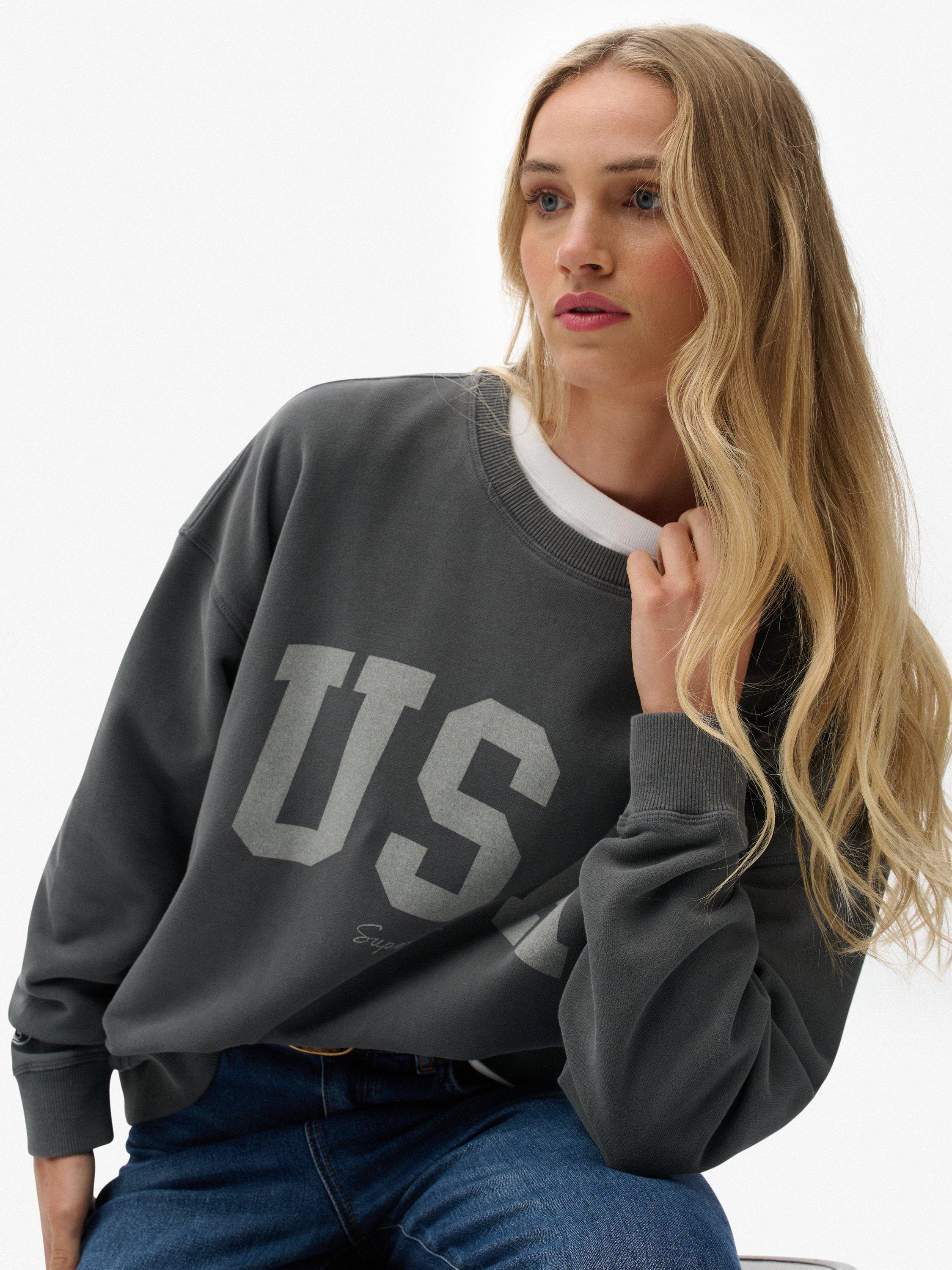 Product image 4 of 6, which shows Superdry Athletic Essentials Relaxed Crew Sweatshirt, Charcoal, 10