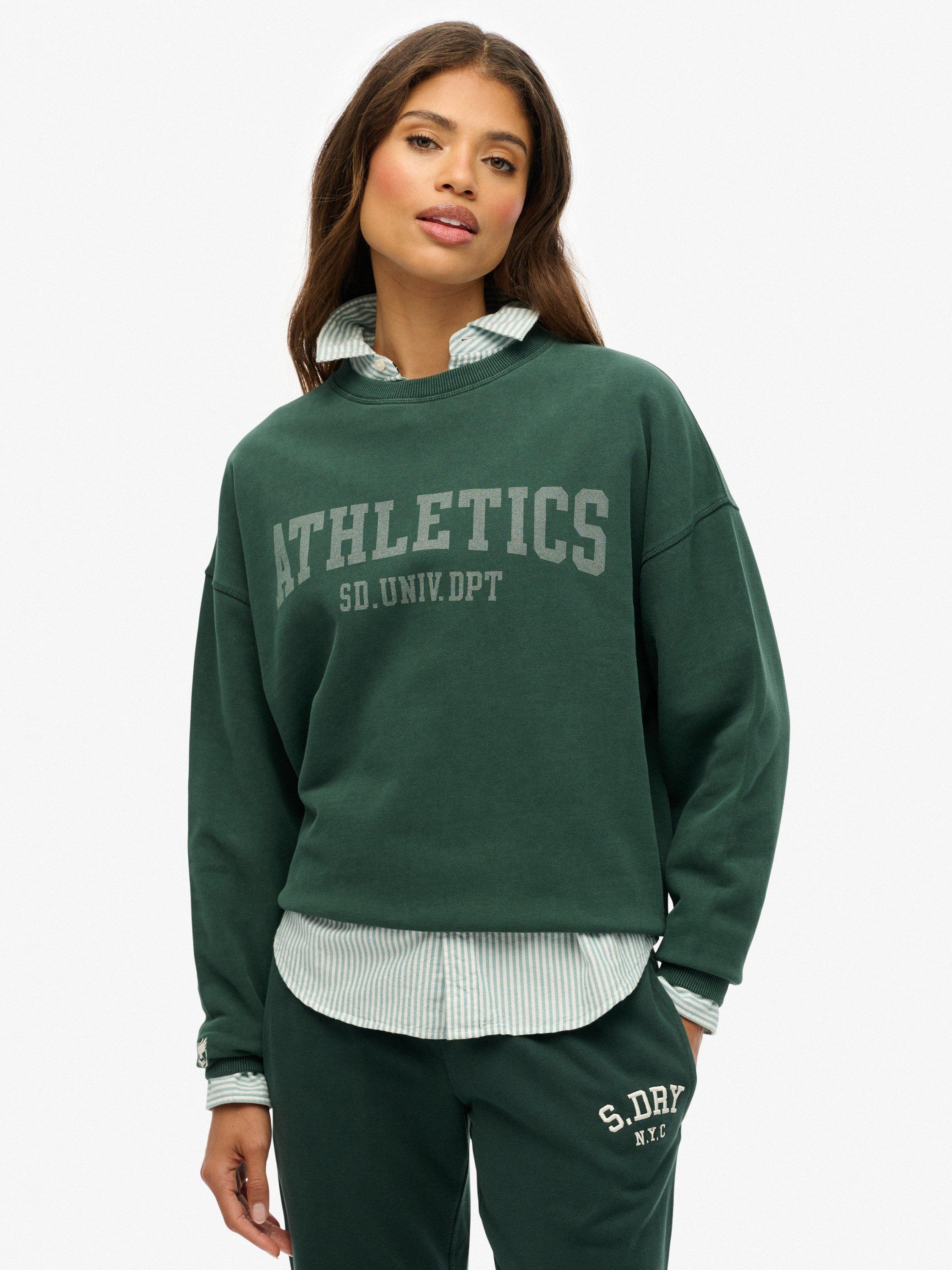 Product image 1 of 5, which shows Superdry Athletic Essentials Relaxed Crew Sweatshirt, Enamel Green, 6