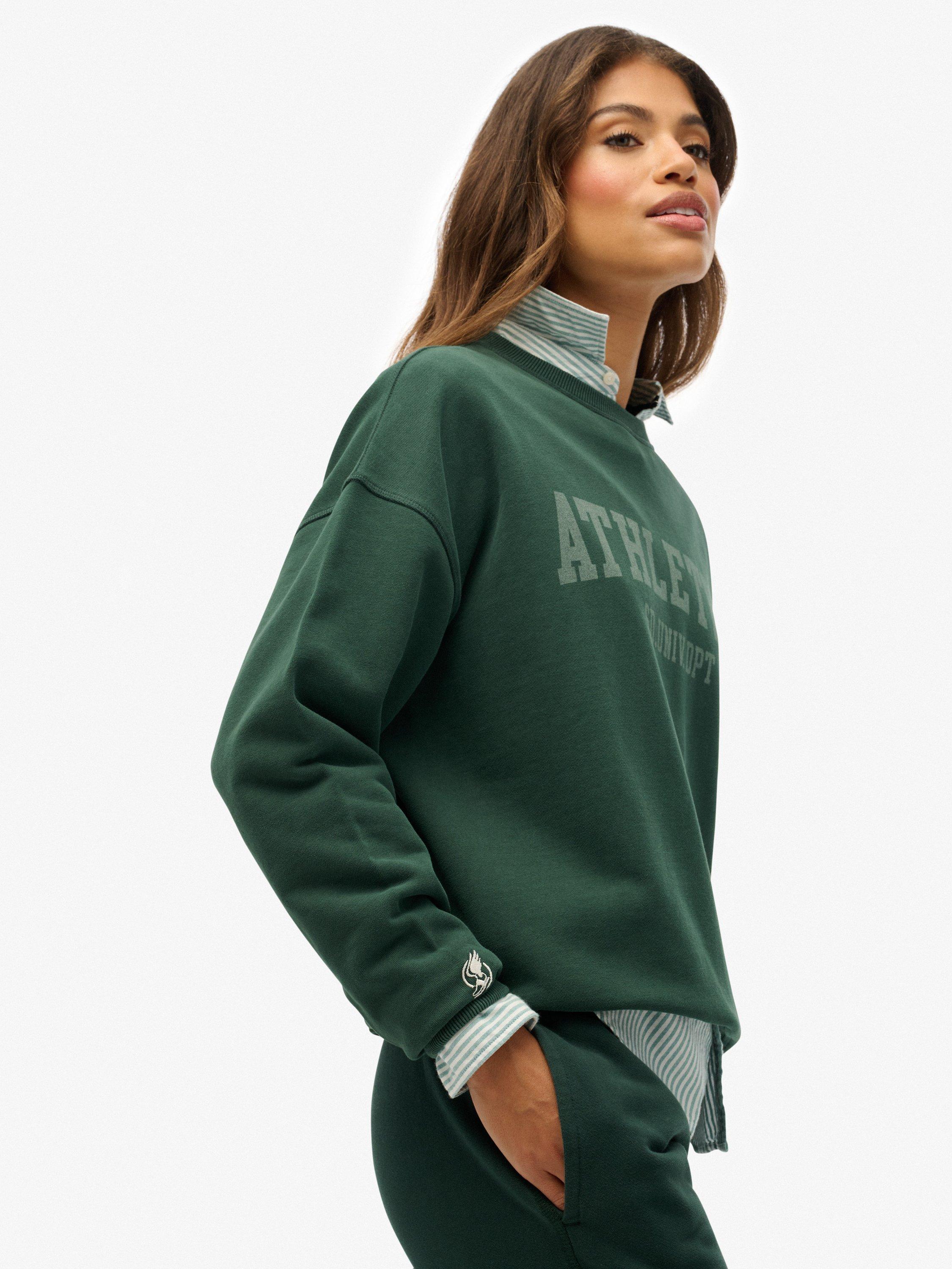 Product image 4 of 5, which shows Superdry Athletic Essentials Relaxed Crew Sweatshirt, Enamel Green, 6
