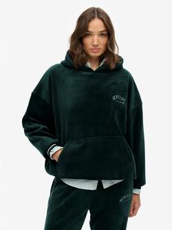 Superdry Country Club Velour Relaxed Hoodie, Enamel Green, Enamel Green