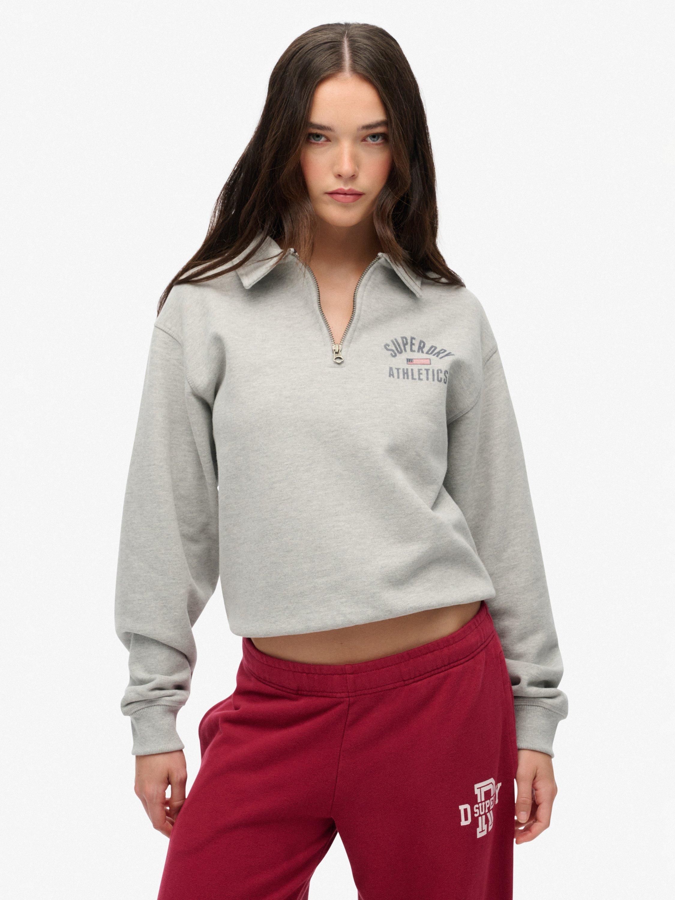 Product image 1 of 6, which shows Superdry Athletic Collared 1/2 Zip Jumper, Grey Marl, 12