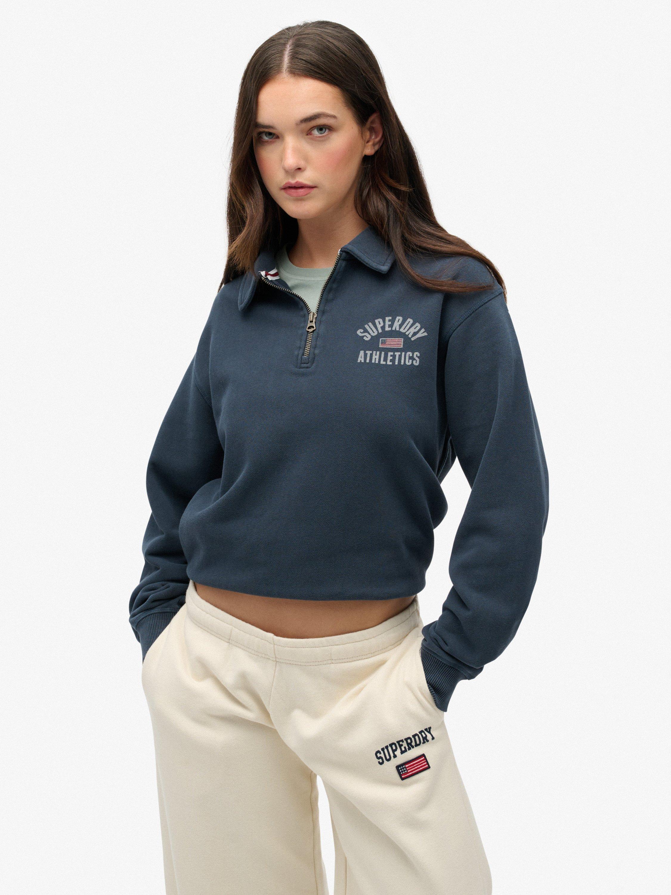 Product image 1 of 6, which shows Superdry Athletic Collared 1/2 Zip Jumper, Eclipse Navy, 14