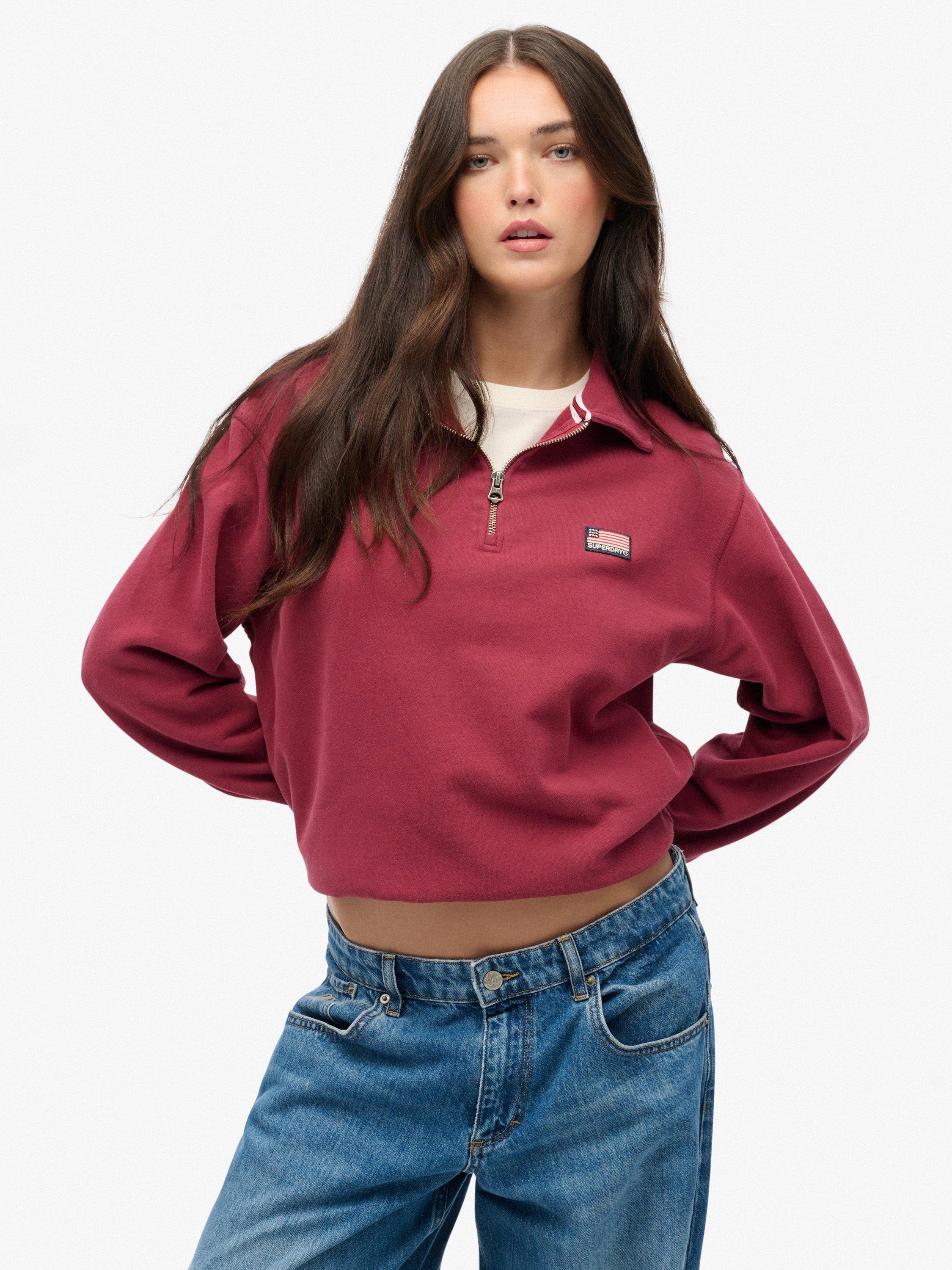 Product image 1 of 6, which shows Superdry Athletic Collared 1/2 Zip Jumper, Bordeaux Red, 14
