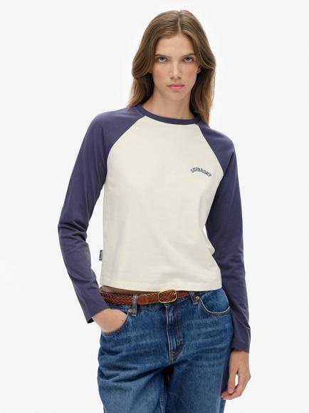 Superdry Essential Logo Long Sleeve Baseball Top, Mariner Navy/Optic, Navy/Desert Bone