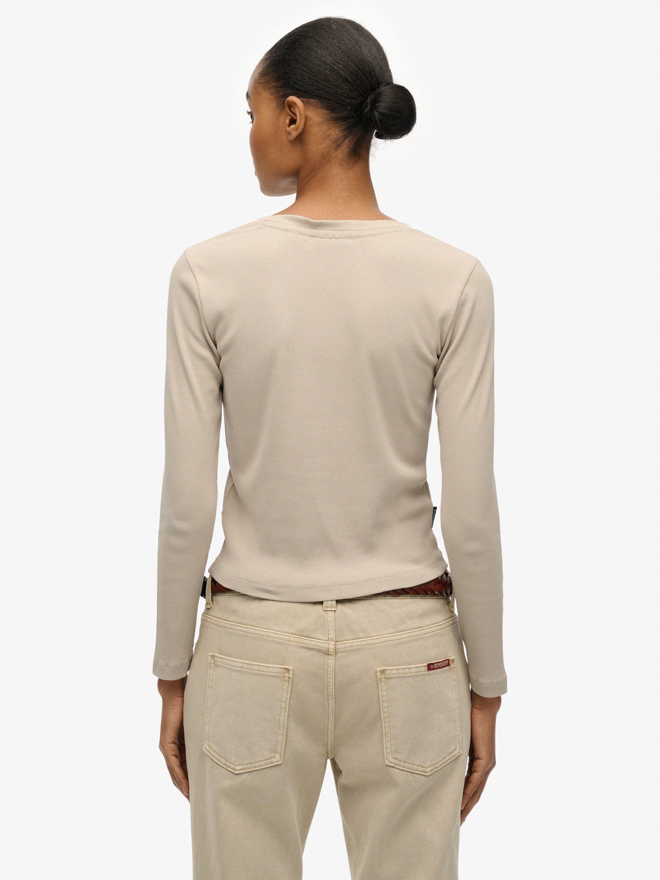 Product image 2 of 5, which shows Superdry Athletic Essentials Logo Garment Dyed Ribbed Top, Off Grey, 10