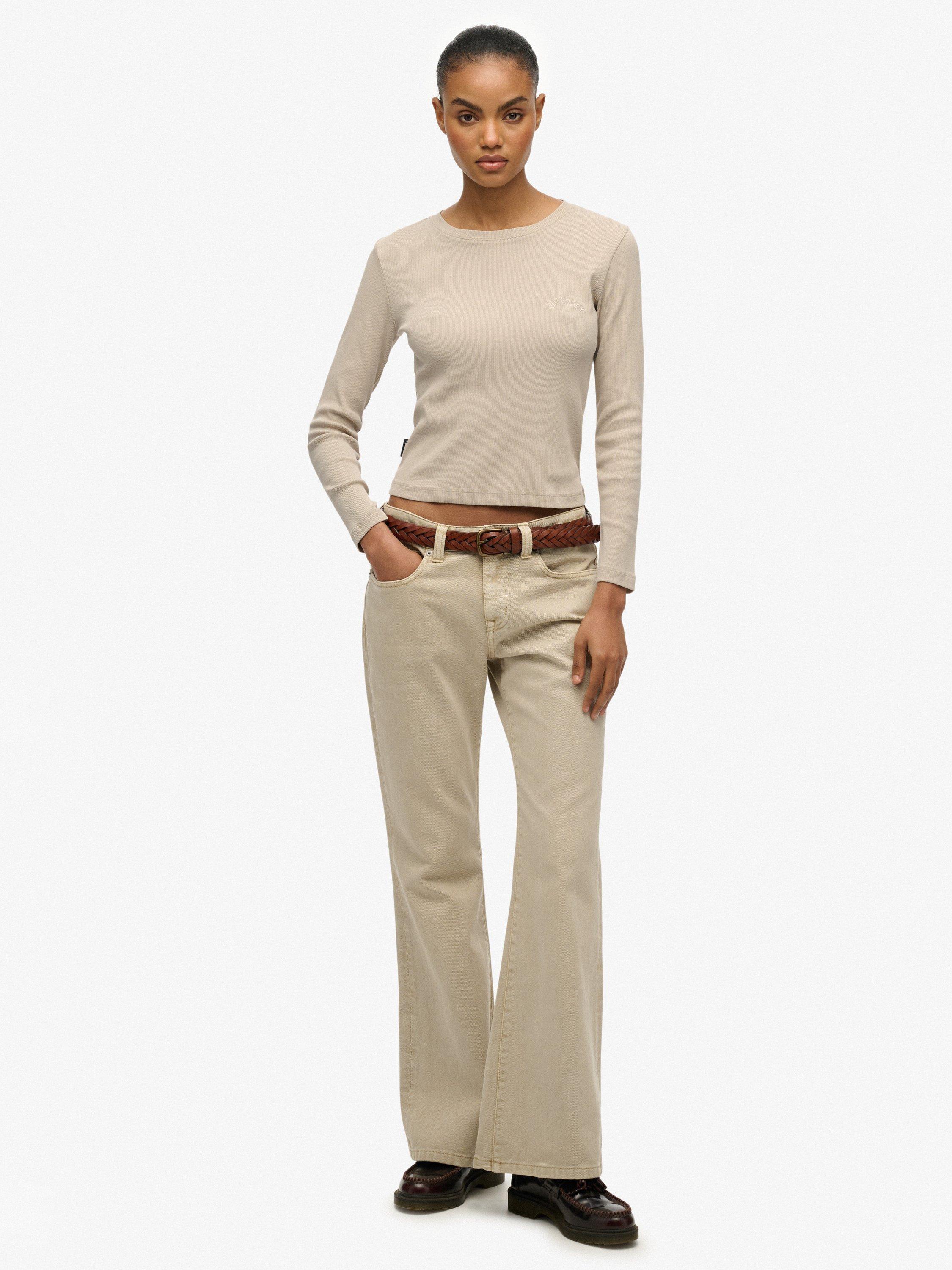 Product image 3 of 5, which shows Superdry Athletic Essentials Logo Garment Dyed Ribbed Top, Off Grey, 10