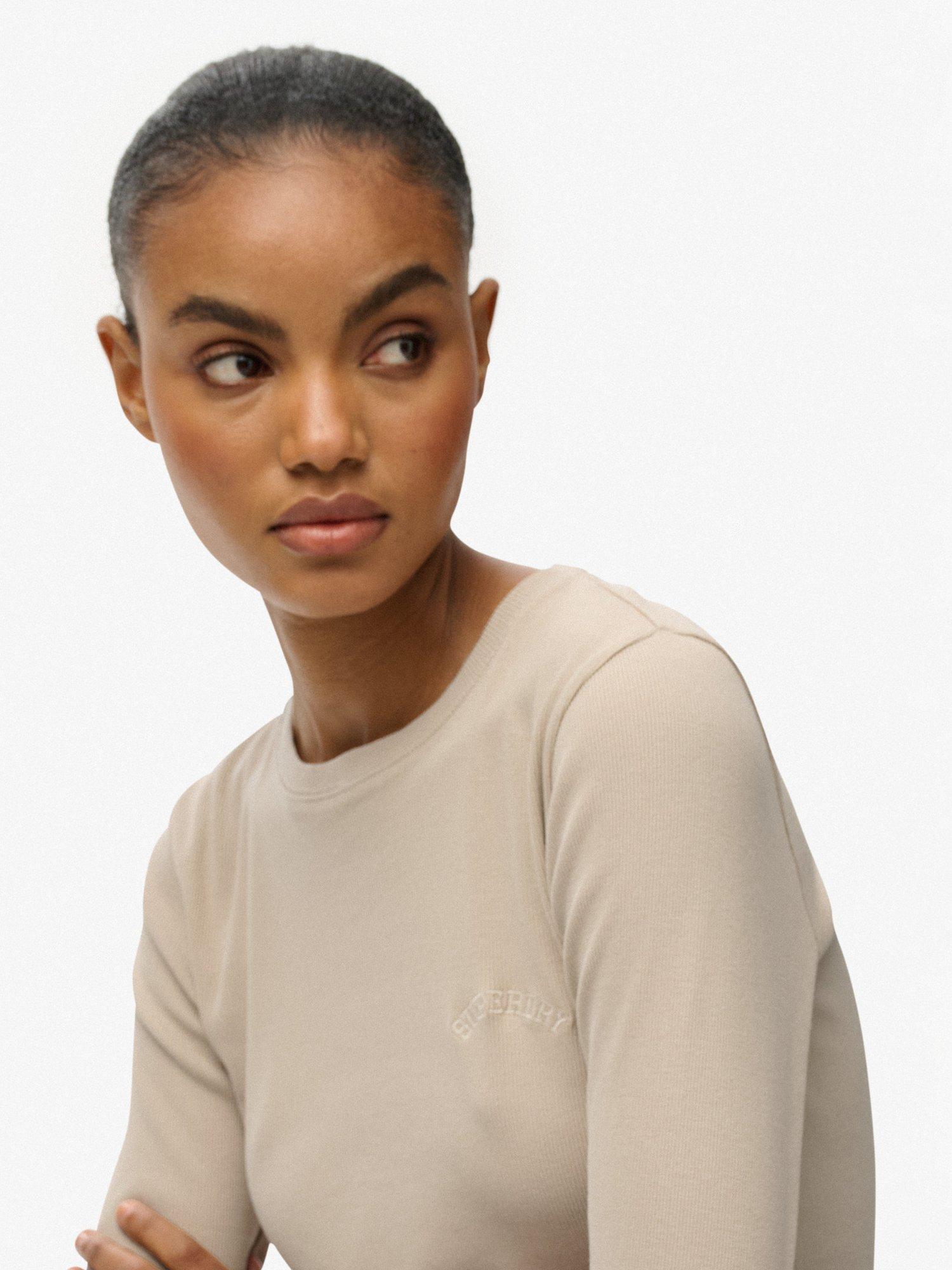 Product image 4 of 5, which shows Superdry Athletic Essentials Logo Garment Dyed Ribbed Top, Off Grey, 10