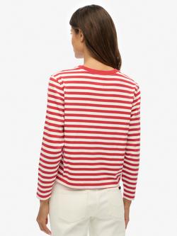 Superdry Country Club Stripe Long Sleeve Top - view 2, Red/White