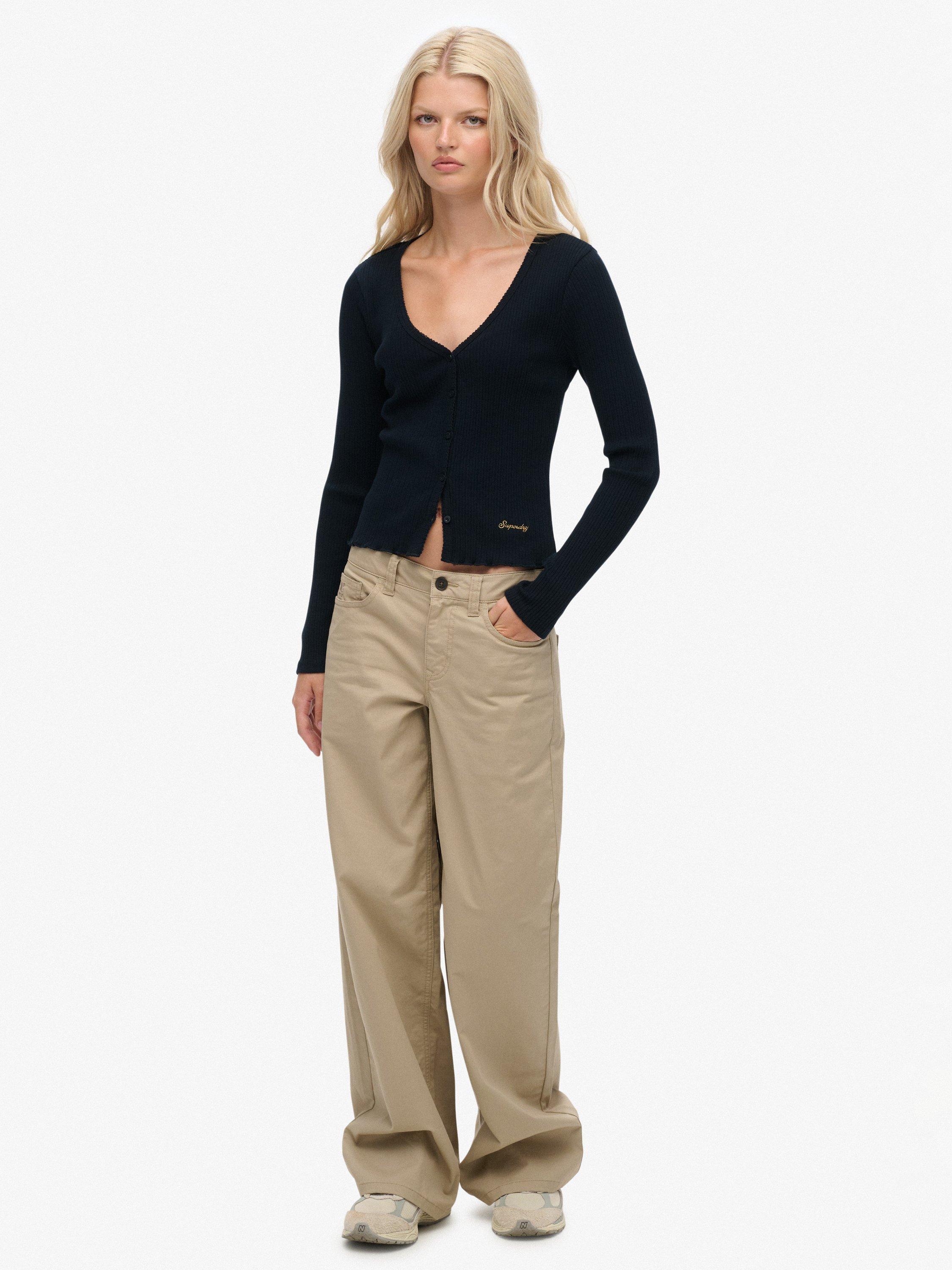 Product image 3 of 5, which shows Superdry Essential Button Through Long Sleeve Top, Eclipse Navy, 6