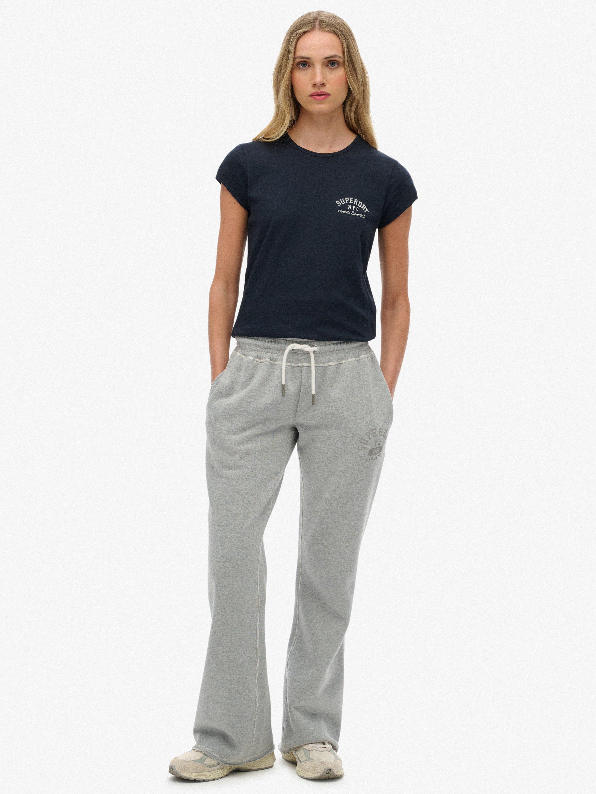 Product image 1 of 7, which shows Superdry Athletic Print Flare Joggers, Grey Marl, 6
