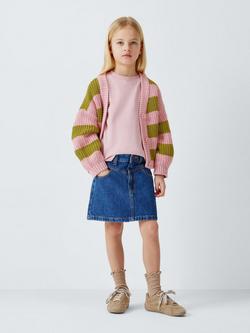John Lewis Kids' V-Neck Stripe Cardigan, Pink, Green - view 2, Pink, Green