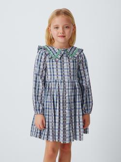 John Lewis Kids' Gingham Oversized Collar Shirt Dress, Blue, White, Blue, White