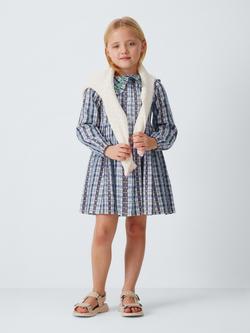 John Lewis Kids' Gingham Oversized Collar Shirt Dress, Blue, White - view 2, Blue, White