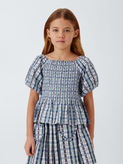 John Lewis Kids' Gingham Puff Sleeve Top, Multi, Multi