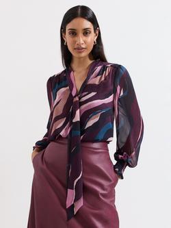 Phase Eight Selby Swirl Tie Neck Blouse, Multi, Multi