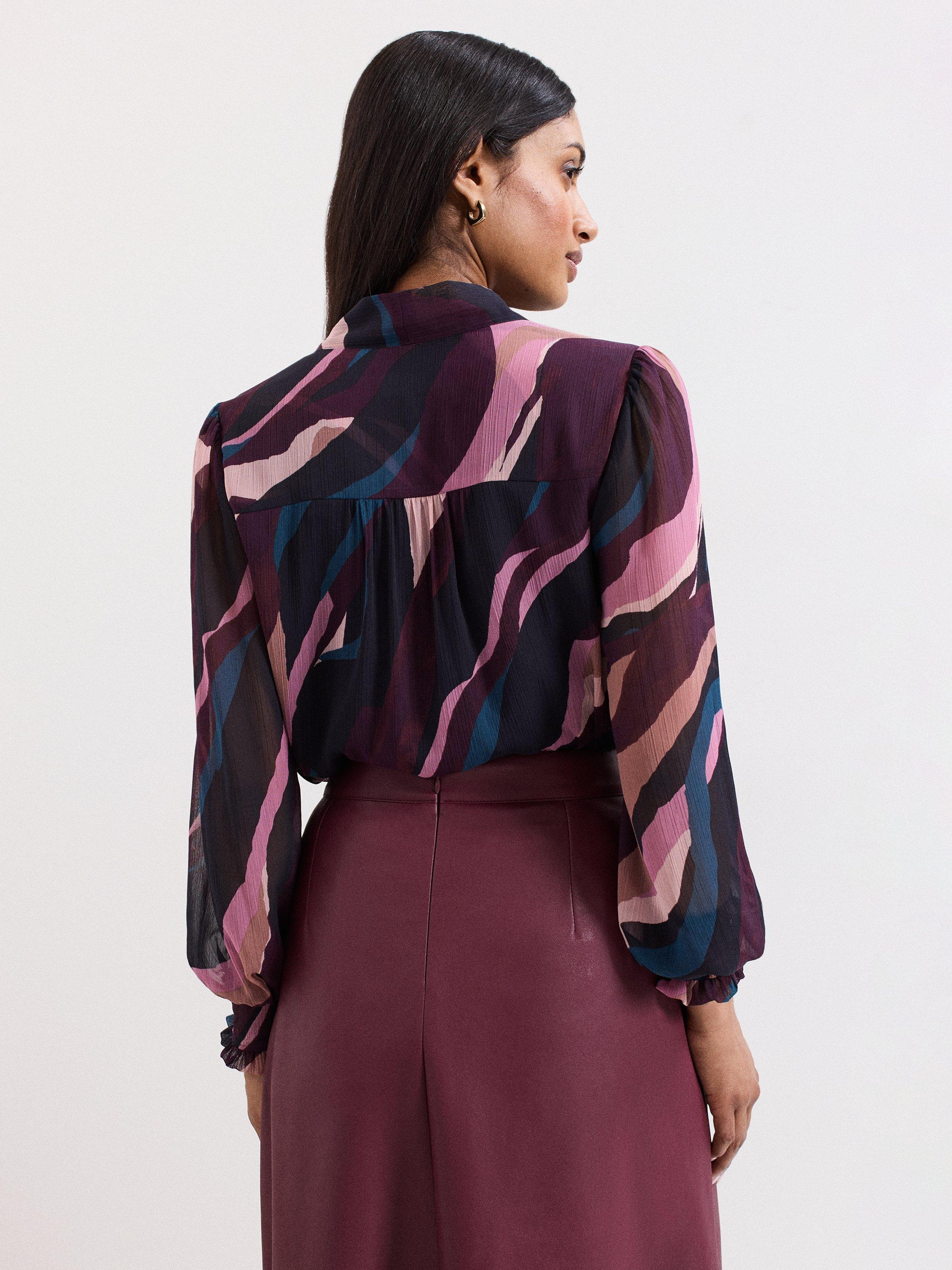 Product image 2 of 9, which shows Phase Eight Selby Swirl Tie Neck Blouse, Multi, 14