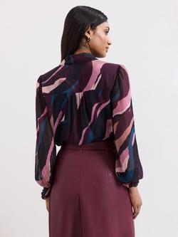 Phase Eight Selby Swirl Tie Neck Blouse, Multi - view 2, Multi