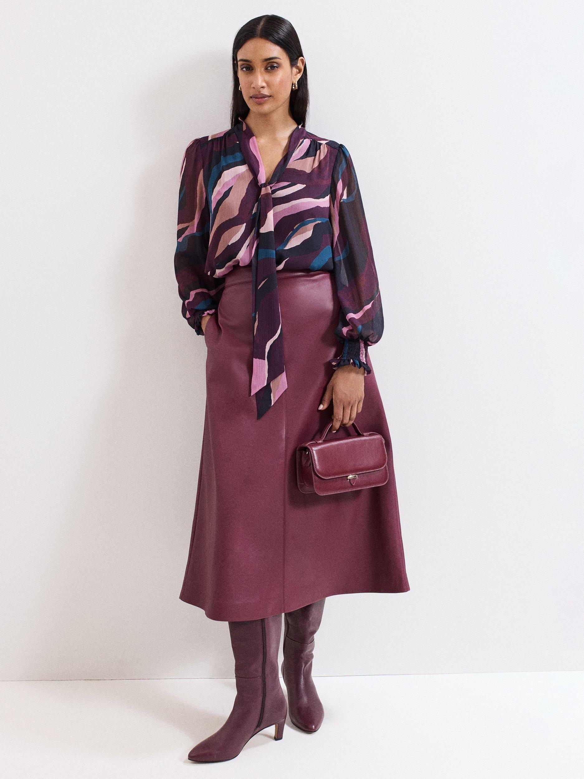 Product image 3 of 9, which shows Phase Eight Selby Swirl Tie Neck Blouse, Multi, 14