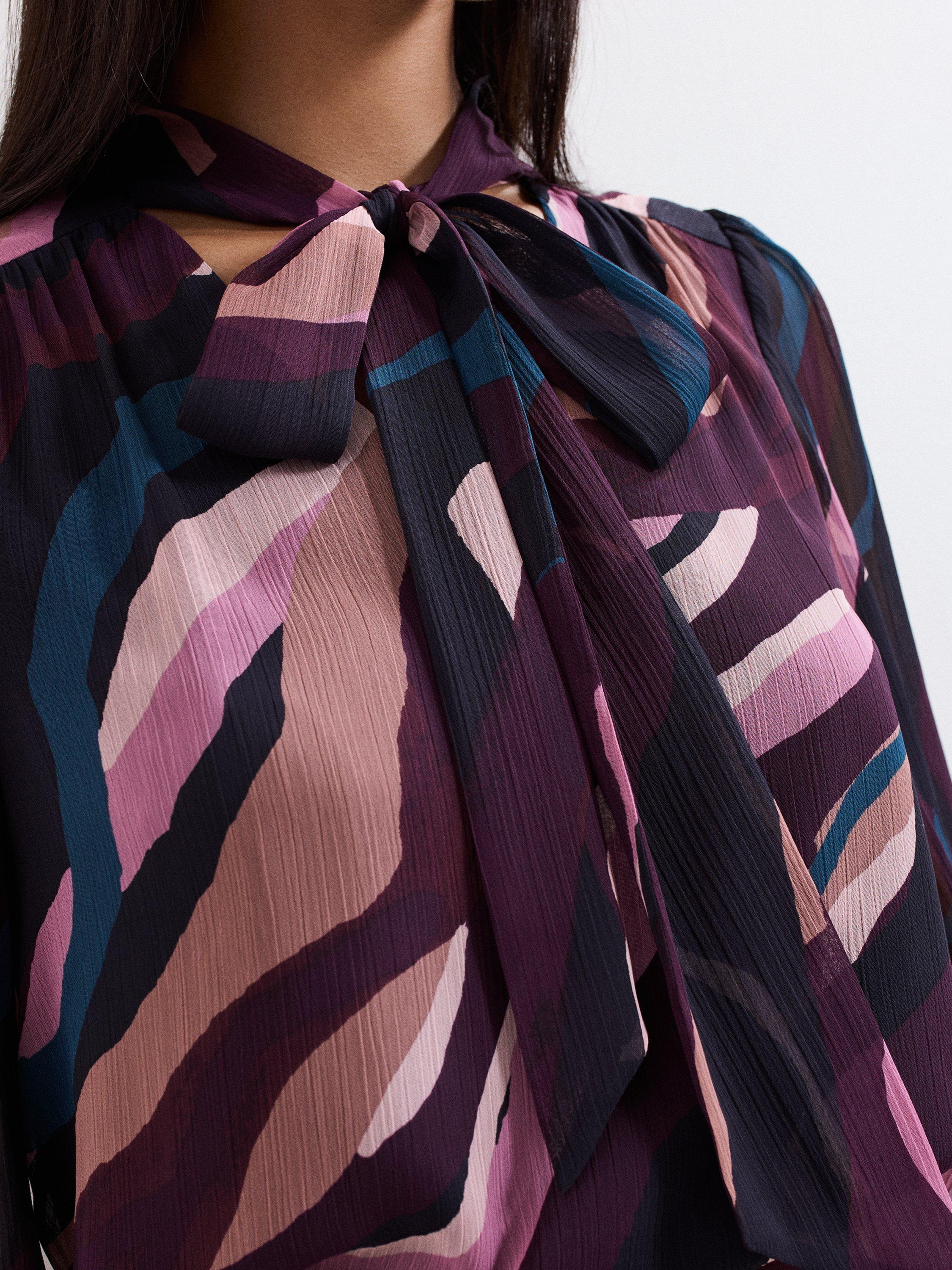 Product image 4 of 9, which shows Phase Eight Selby Swirl Tie Neck Blouse, Multi, 14
