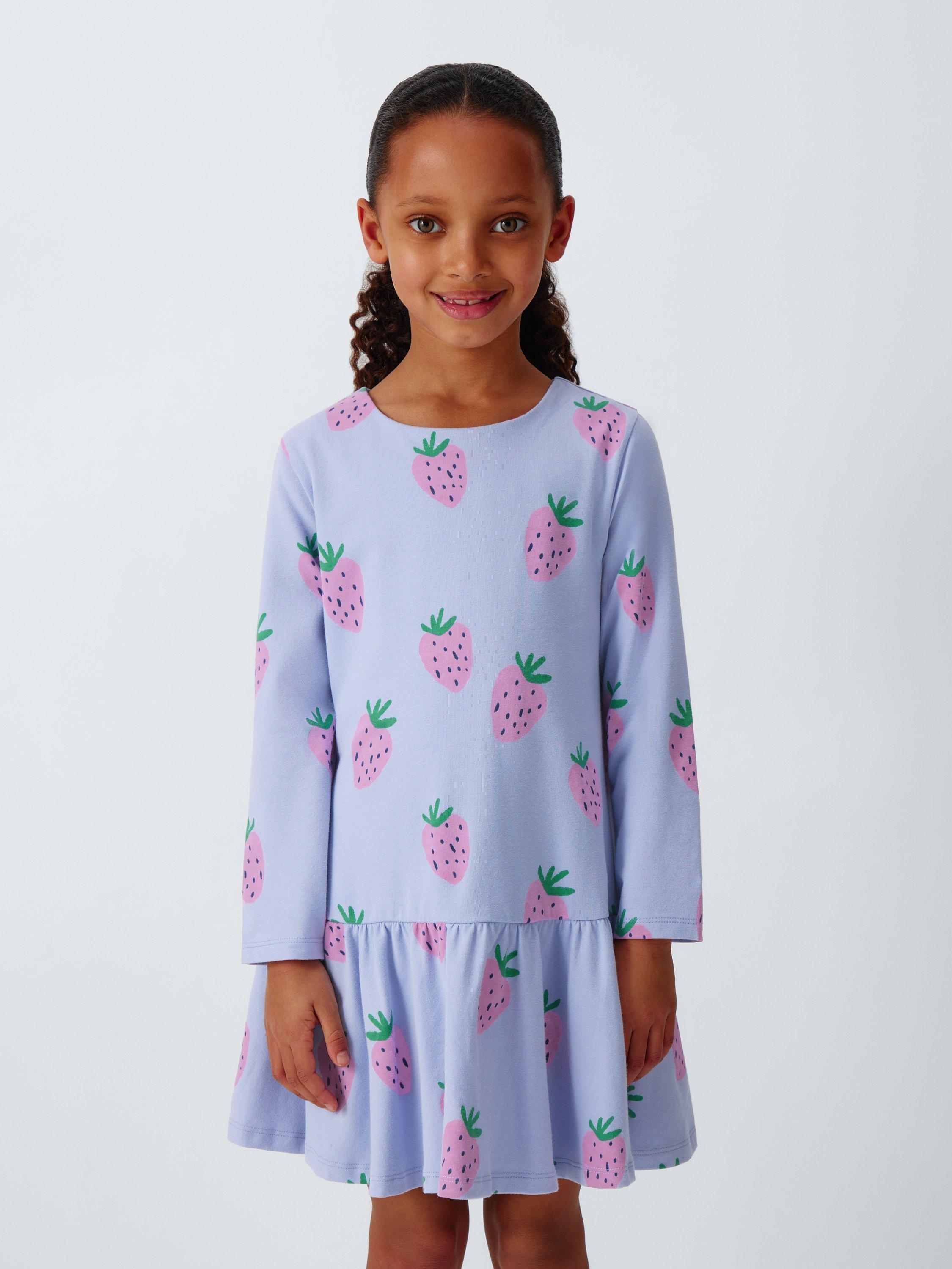 Product image 1 of 7, which shows John Lewis Kid's Strawberry Jersey Dress, Multi, 3 years