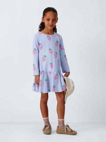 John Lewis Kid's Strawberry Jersey Dress, Multi - view 2, Multi